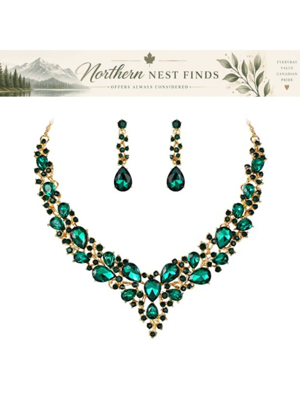 Austrian Crystal Teardrop Cluster Statement Necklace Dangle Earrings Jewelry Set